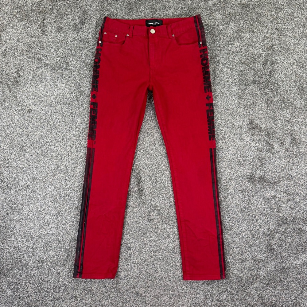 Homme + Femme LA Mens 32 Jeans Streetwear Red Side Stripe Skinny Denim Casual